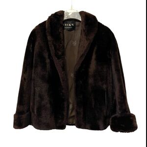Vintage Real Fur Coat Mouton Chocolate Brown Jacket Opera 60s Retro Womens Large